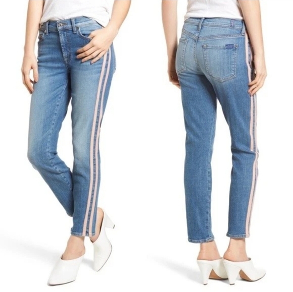 7 For All Mankind Denim - 7 For All Mankind Roxanne Skinny Jeans Womens Size 32 Blue Double Racing Stripes